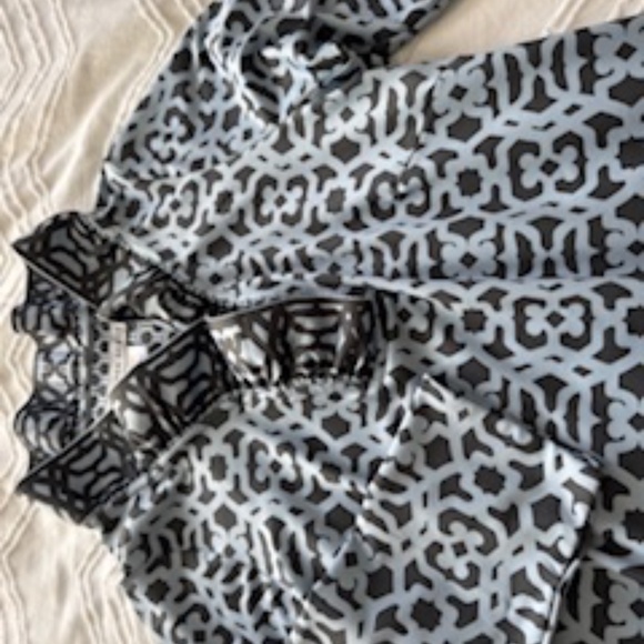 Gretchen Scott Jersey Ruffle Neck Blue Mini Dress - L (US 10) - Picture 3 of 7